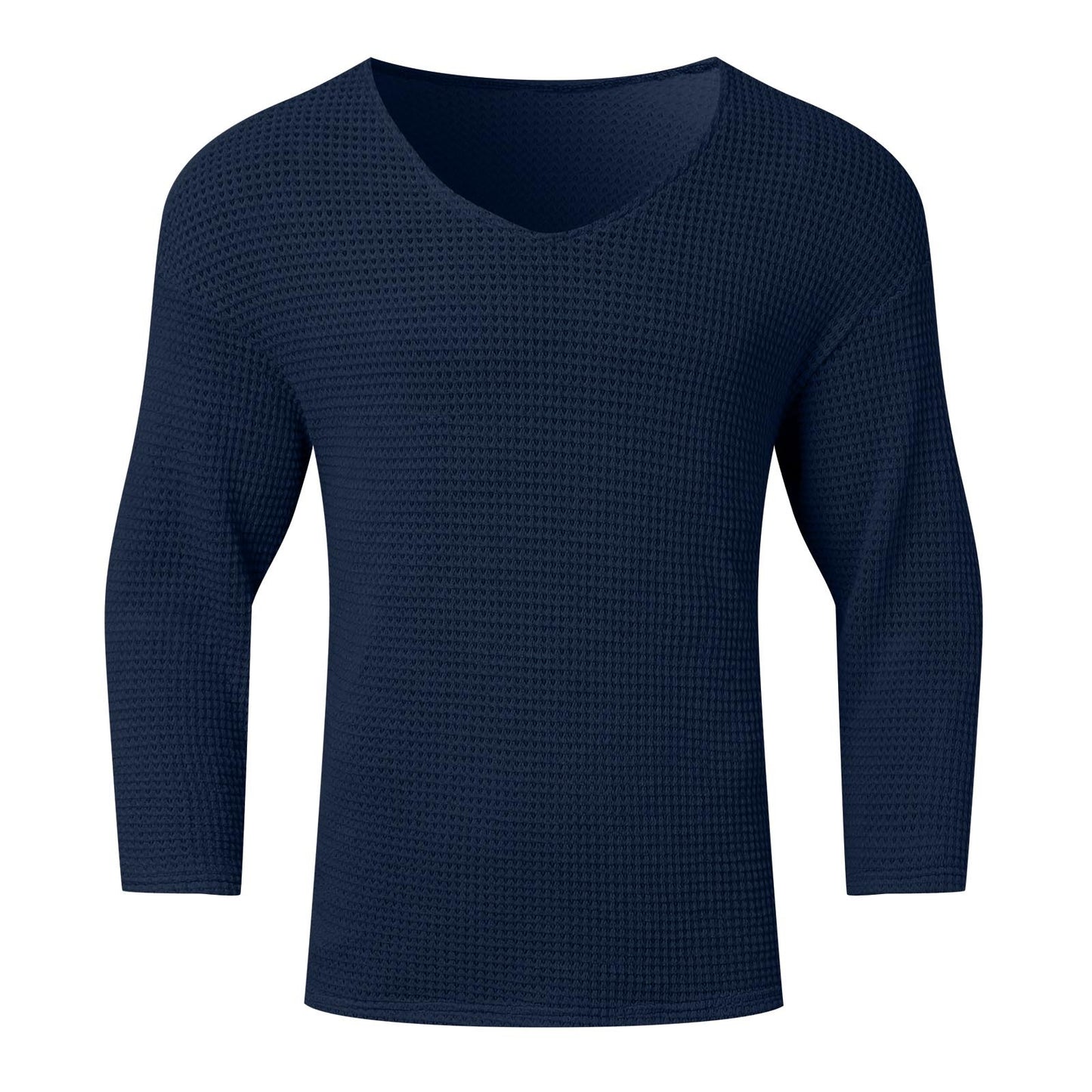 Retro Solid Color Men's Clothing V-neck Long Sleeve Top Loose European And American