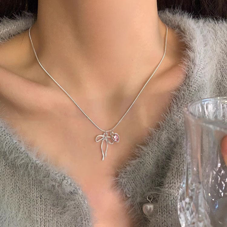 Bow Love Necklace For Women Simple Cold Style