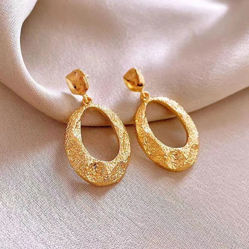 Metal Irregular Oval Geometric Vintage Earrings For Women