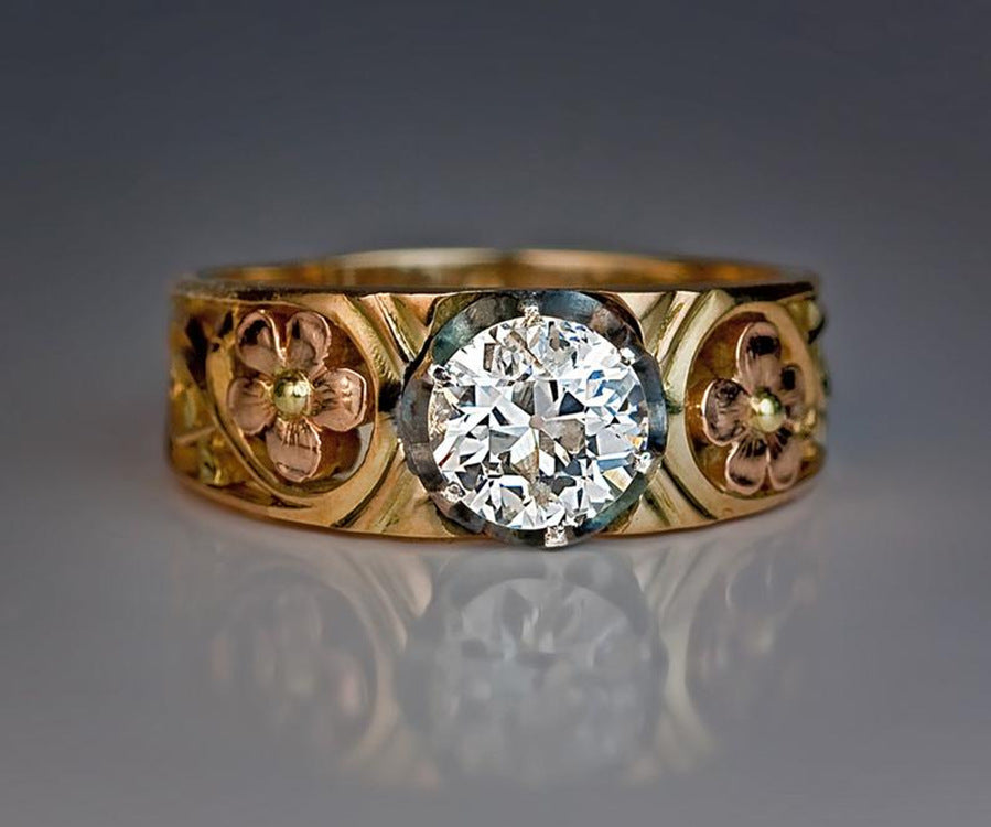 Vintage Flower Inlaid White Diamond Temperament Ring