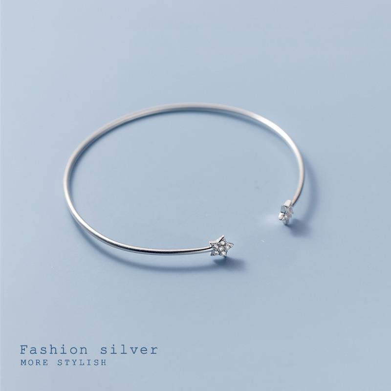 S925 Silver Bracelet Female Korean Style Sweet Simple Rhinestone Five-pointed Star