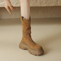 Thick-soled Round-toe Frosted Pleated Pile Style Boots