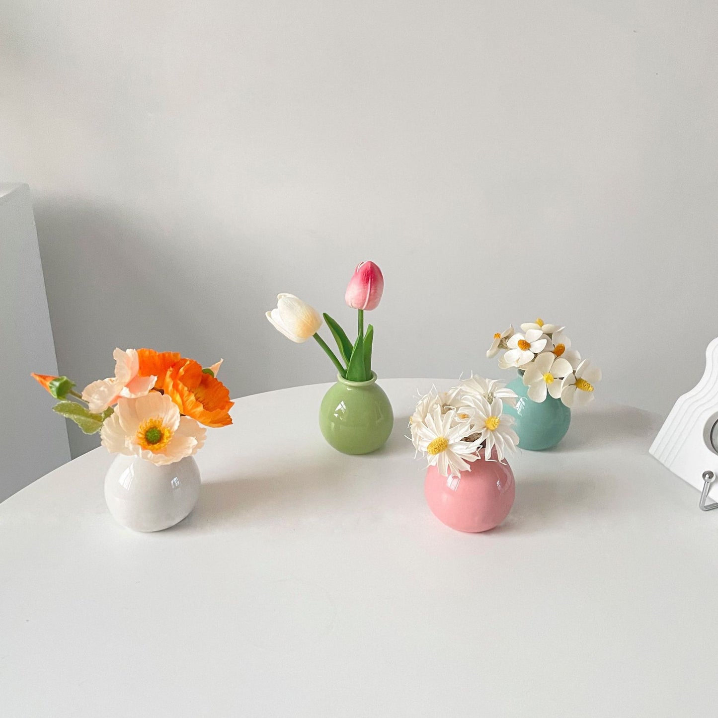 Mini Wide Mouth Ceramic Small Vase Artificial Flower