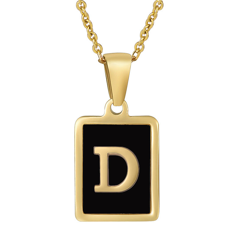 18K Gold Stainless Steel Square Letter Necklace For Women