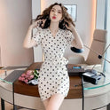 Socialite Style High-grade Bubble Sleeve Elegant Satin Slim-fit Sheath Polka Dot Dress Summer