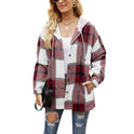 Ladies Plaid Coat Hooded Casual Loose Shirt