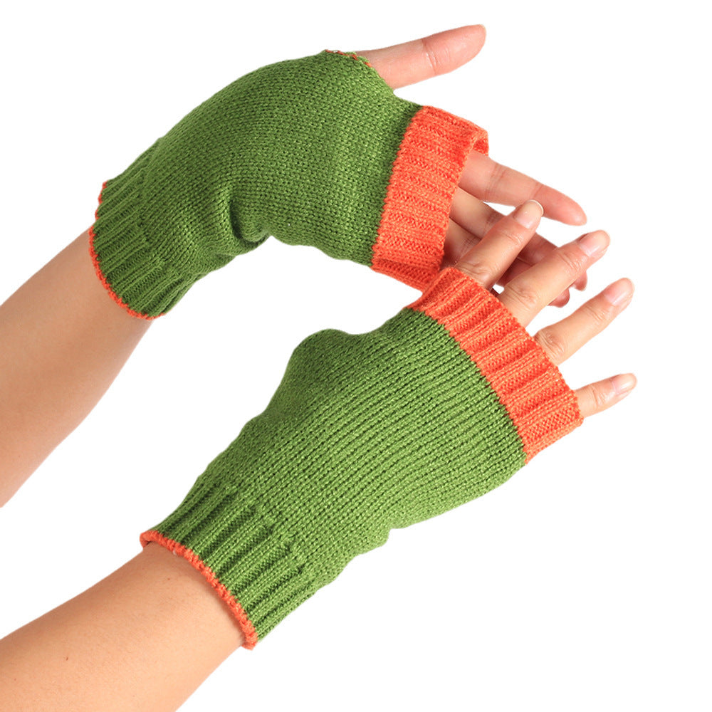 Half Finger Warm Color Wrist Wrap Warm Wool Gloves