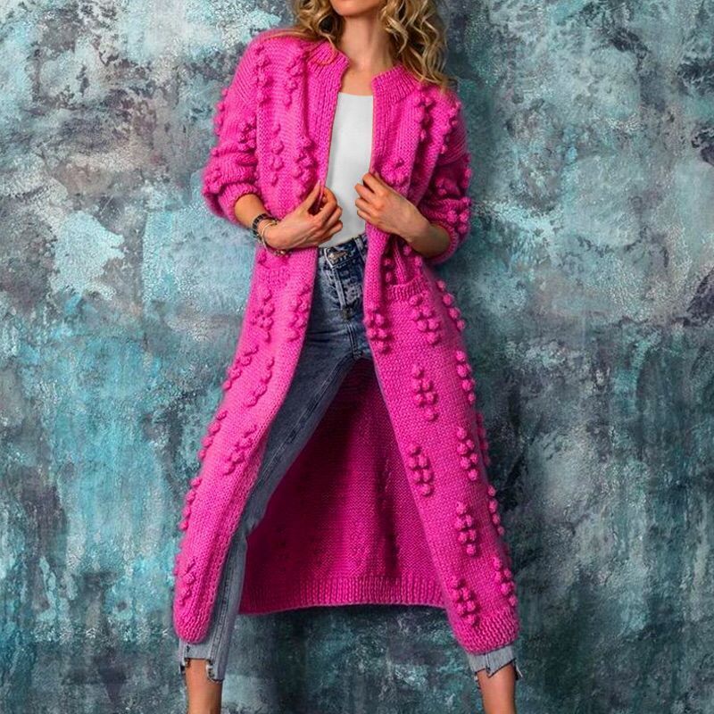 Spring And Autumn Clothing Drum Wave Solid Color Cardigan Long Sweater Coat