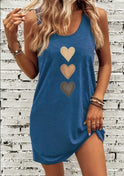 Vibrant Heart Print Crew Neck Tank Dress - Soft, Breathable, Sleeveless Design For Spring & Summer - Women's Casual Clothing For Everyday Wear