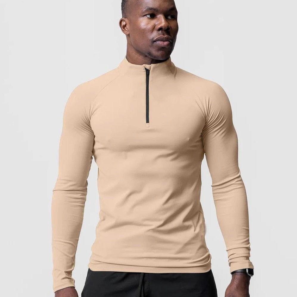 High Collar Half Zipper Training Long Sleeve T-shirt Running Top Fashion