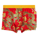 Men's Gold Belt Dragon Print Flower Underwear