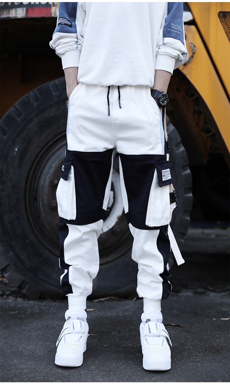 Drawstring Pants Pants Hip Hop Loose Stitching Contrast Color Casual Pants Boys Overalls