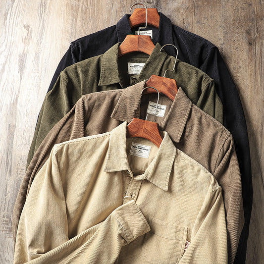 American Retro Style Washed Corduroy Long-sleeved Thickened Casual Shirt