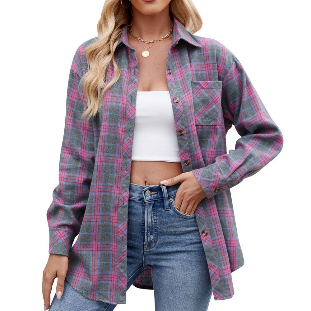 Women's Casual Fashion Hot Girl Loose Plaid Shirt