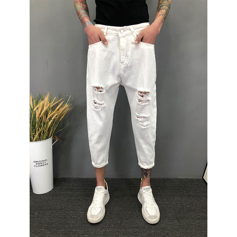 New Men's Big Ripped Jeans With Small Feet