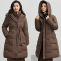 Women's Winter New Waist Trimming Fashion Mid-length Hooded Below-the-knee Coat