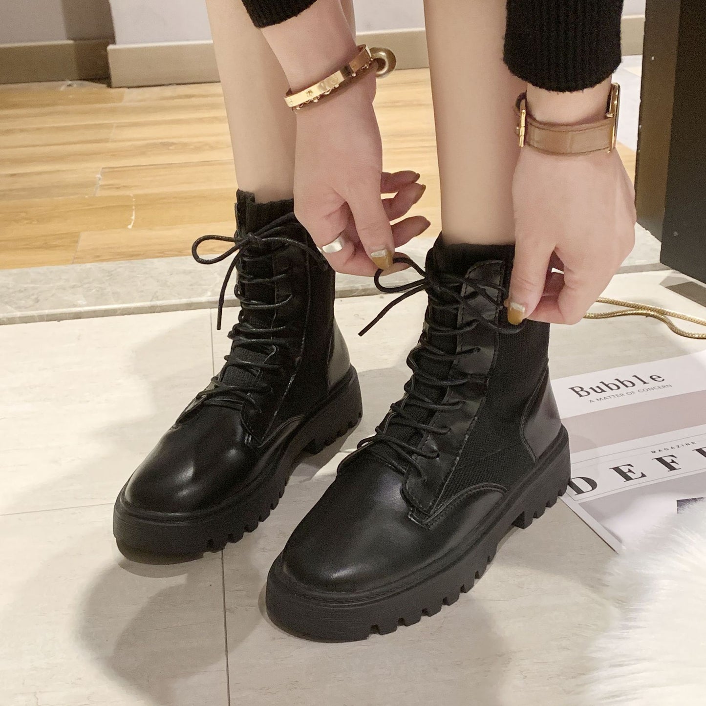 Socks And Boots Women's Comfortable And Breathable European And American Style Thick Heel Trend