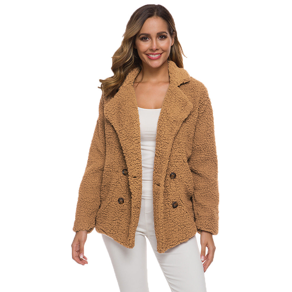 European And American Lamb Fleece Thickened Women's Sweater Coat