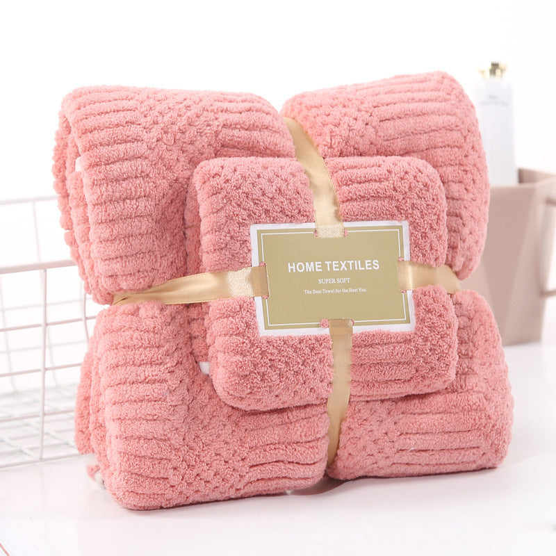 Coral Velvet Auspicious Grid Soft Absorbent Unisex Towels Suit