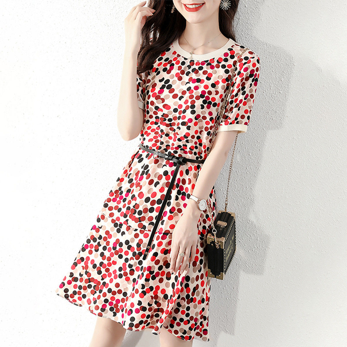 Polka Dot Mid-length Short-sleeved Women's Dress