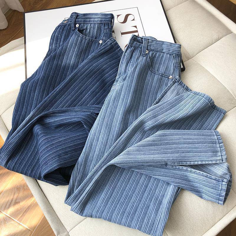 Women's Loose High Waist Straight Vertical Jeans