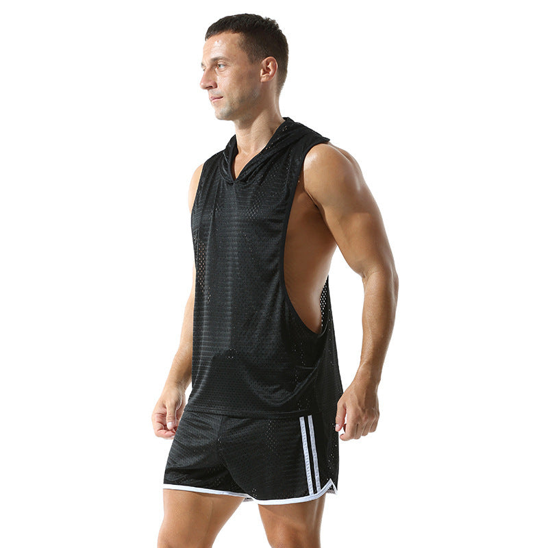 Solid Color Mesh Hooded Men's Vest