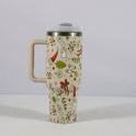 New Christmas Pattern Mug With Handle Lid Straw Drinkware Stainless Steel Vacuum Tumbler Large Capacity Car Travel Coffee Cup