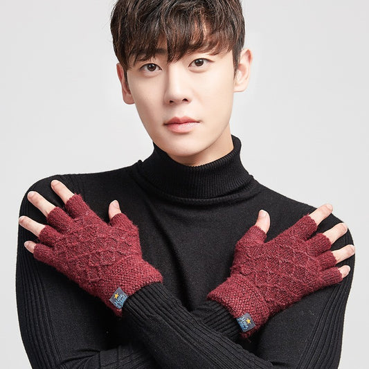 Riding Touch Screen Plus Velvet Thickened Coldproof Wool Solid Color Student Knitted Gloves