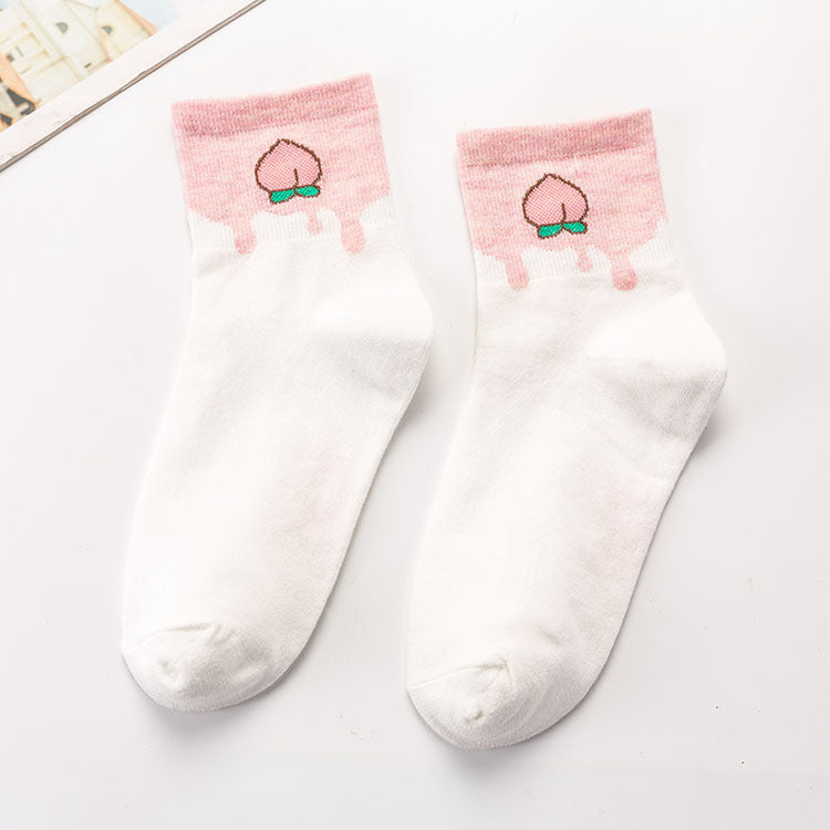 Women's Japanese Cartoon Color Matching Fruit Cotton Socks