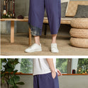 Non-stretch Thin Mid-waist Cropped Linen Casual Pants Men's Color Matching