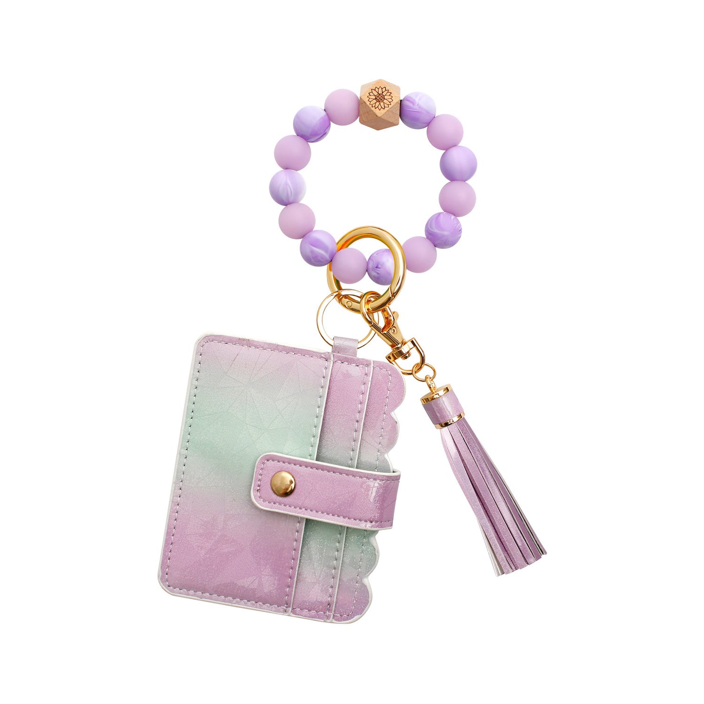 New Luminous Silicone Beads Wrist Keychain Handmade Beaded Leather Polyurethane Card Holder Key Ring