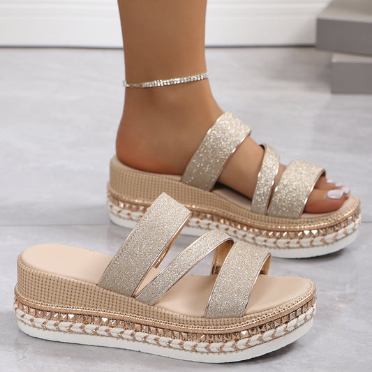 Plus Size Peep Toe Buckle Wedge Sandals For Women