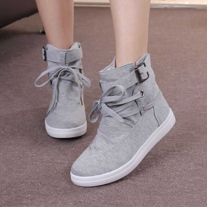 High-Top Shoes, Soft-Soled Shoes, Round Toe Lace-Up Student Flat-Bottomed Casual Women'S Short Boots