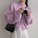 Women's Round Neck Lantern Sleeve Knitted Cardigan