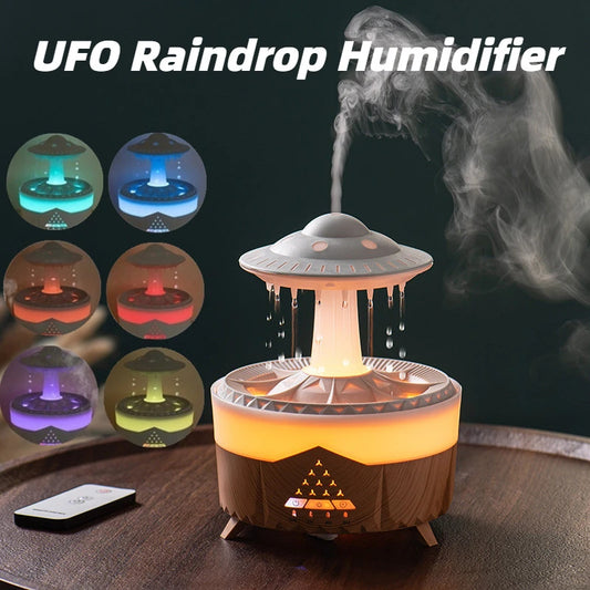 مرطب هواء جديد من UFO Raindrop مرطب هواء على شكل قطرات ماء USB مع زيوت عطرية أساسية موزع هواء معطر للمنزل وصانع ضباب ديكور منزلي