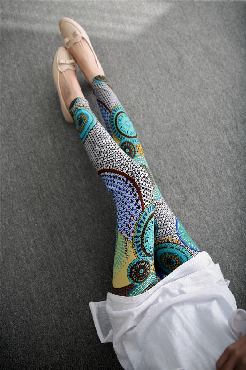 Spring Graffiti Milk Silk Ink Painting Elastic Leggings Wholesale