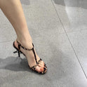 Spring And Summer New Open Toe Ankle-strap Buckle Leopard Print High Heels