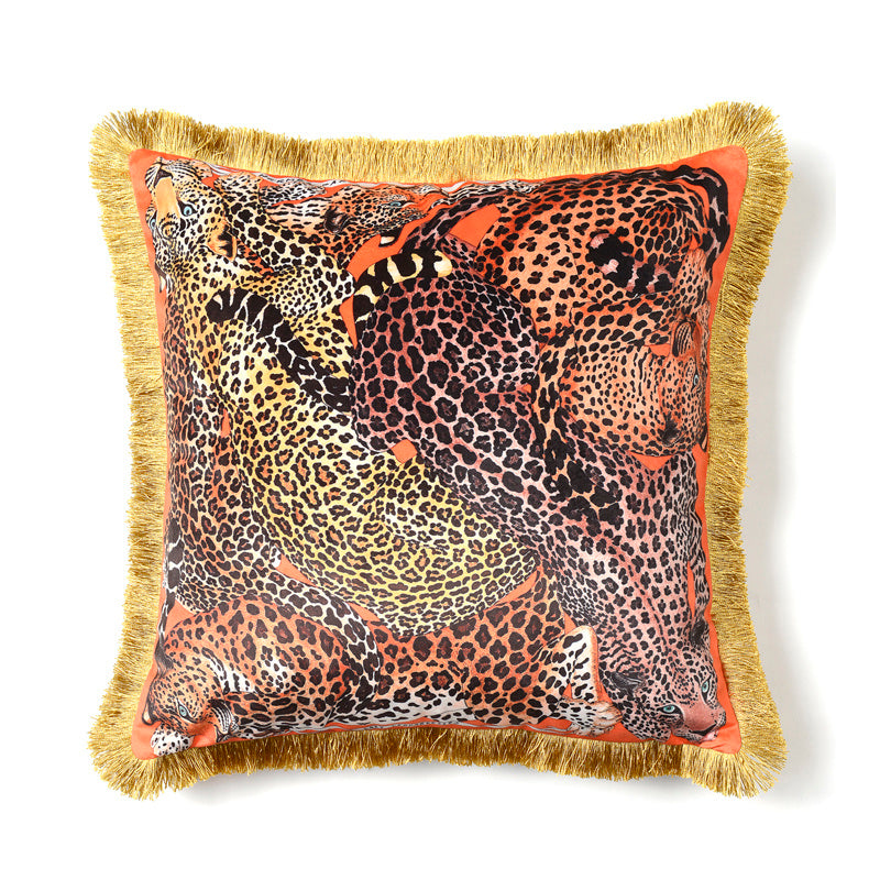 Leopard Living Room Sofa Cushion Tassel Print Pillowcase