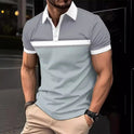 Color Stitching Turnover Neck Button Short Sleeve T-shirt