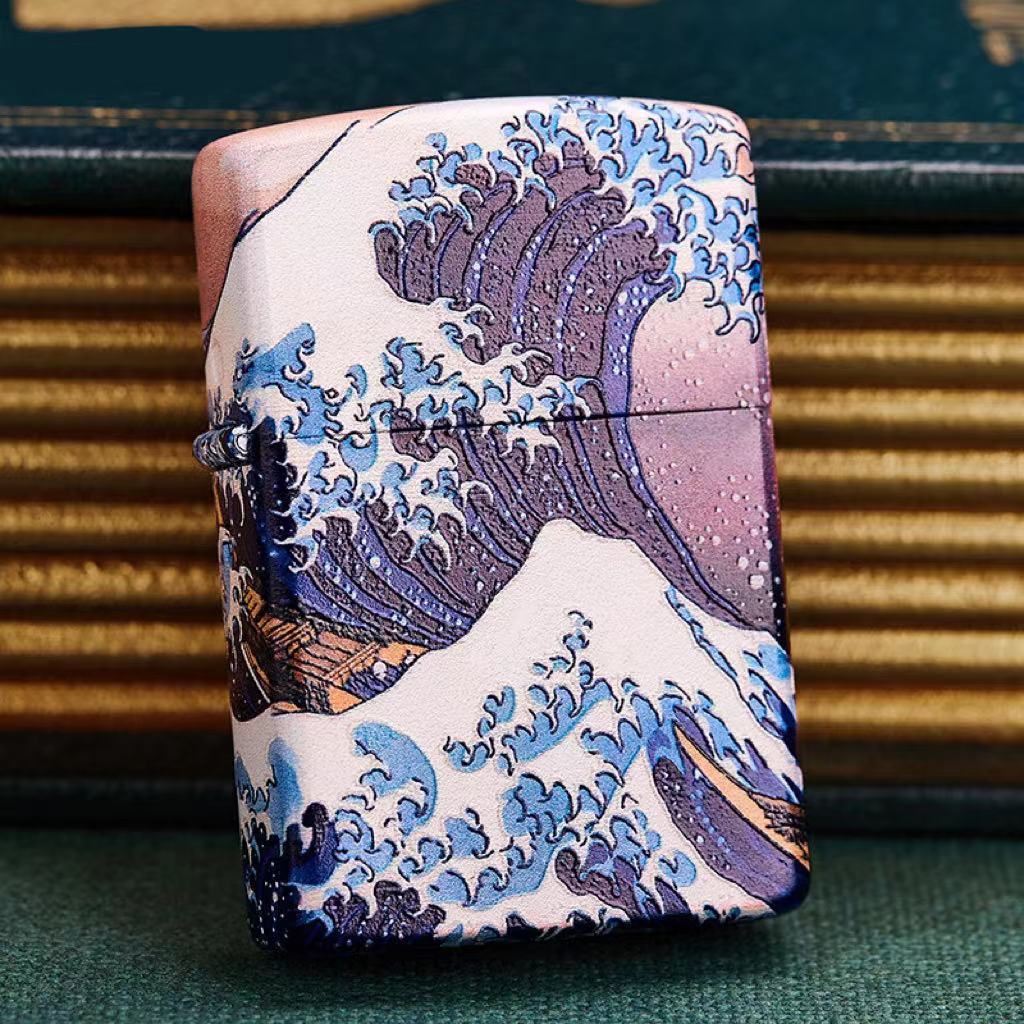 Colored Lacquer Kanagawa Surf Inside Lighter Dimension Time Sense Windproof Lighter