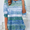 Round Neck Long Sleeve Striped Tie-dye Casual Top