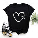 Heartbeat Lady Feather Crew Neck Printed T-Shirt Short Sleeve