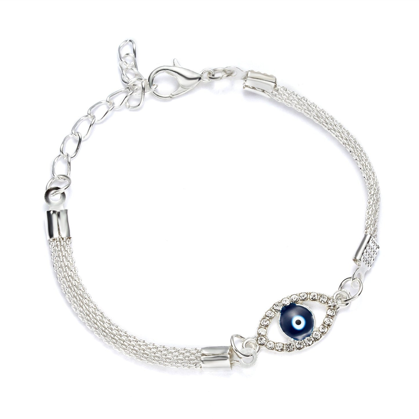 Fashion Blue Eyes Evil Palm Silver Plated Bracelet