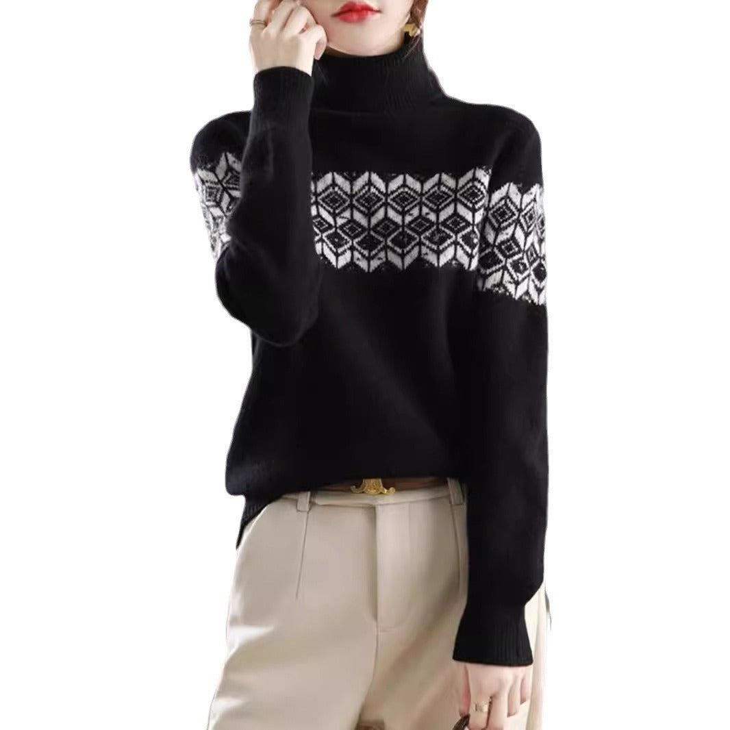 Winter New Retro Jacquard Wool High Collar Loose Thickened Jumper