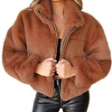 Women's plush short coat with stand-up collar zipper cardigan