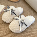 Autumn And Winter New Bow Tie Cotton Slippers Ladies Outside The Girl Heart Warm Plush Indoor Home Monthly Shoes Cotton Slippers