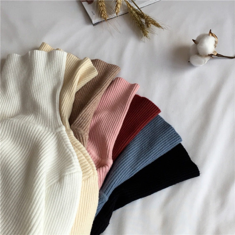 Solid Color Pit Strip Knit Pullover Turtleneck Sweater