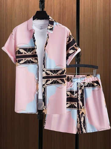 Printed Casual Men's Shirt And Shorts Two-piece Set