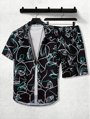 Printed Casual Men's Shirt And Shorts Two-piece Set