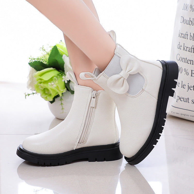 Korean Style Mid-tube Boots British Style Leather